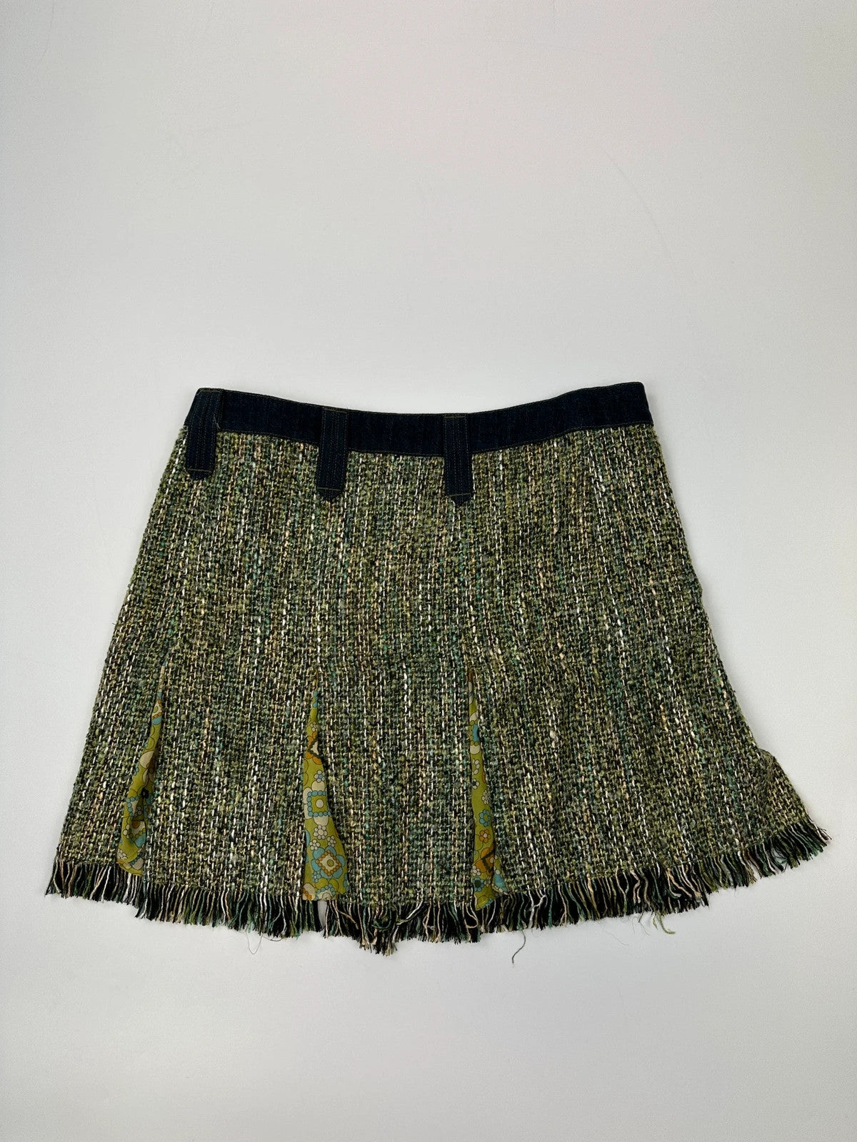 Dolce & Gabbana 00’s Tweeds & Silk Green Denim Waist Skirt