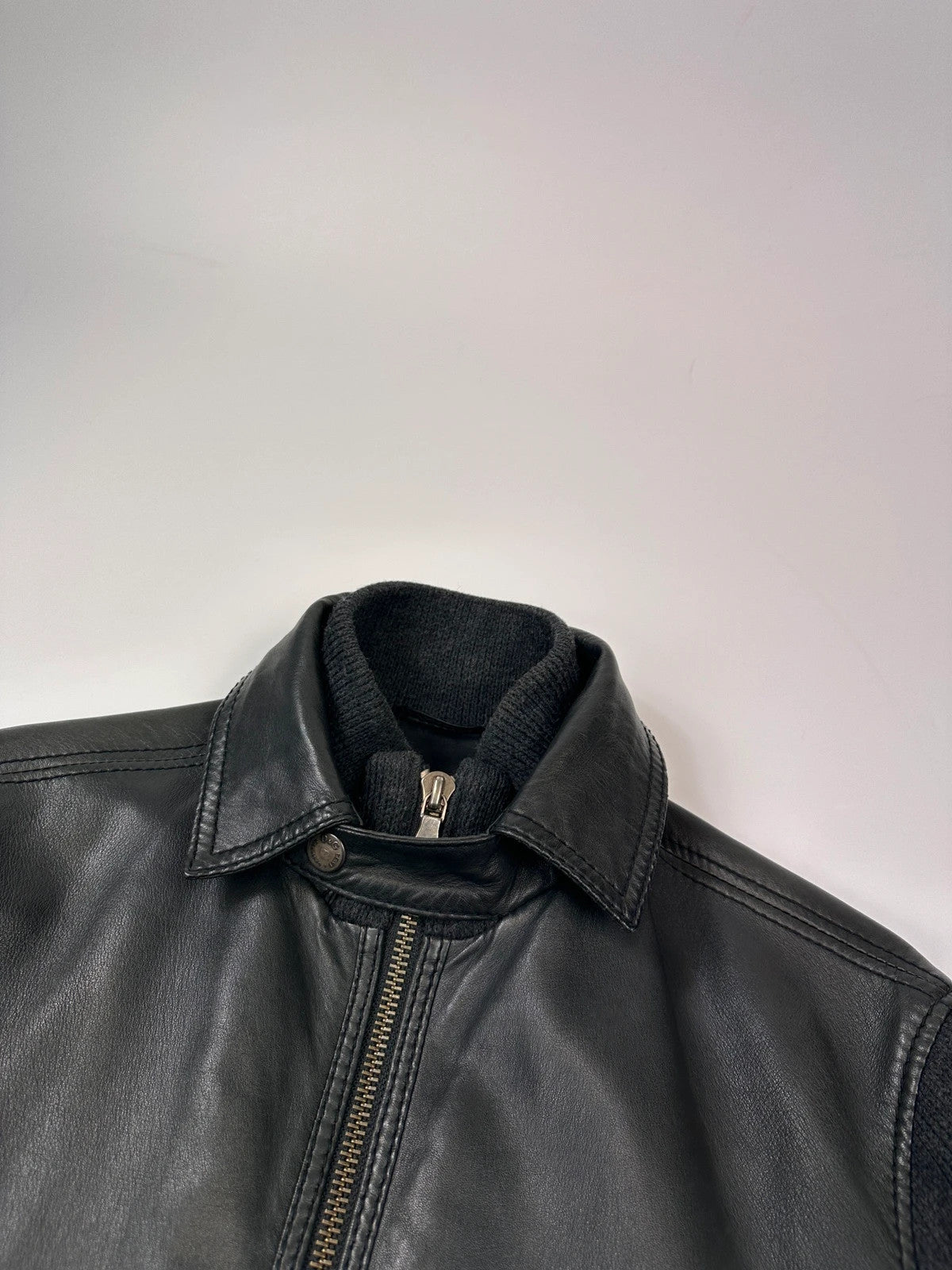 Dolce & Gabbana 00’s Black Hyrbrid Lamb Leather & Wool Sleeves Bomber Jacket