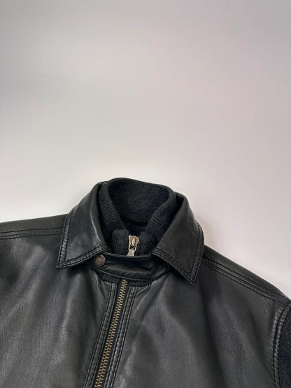 Dolce & Gabbana 00’s Black Hyrbrid Lamb Leather & Wool Sleeves Bomber Jacket