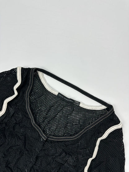 Marithé + Francois Girbaud 00’s Black Crinkle Mesh Top Longsleeves