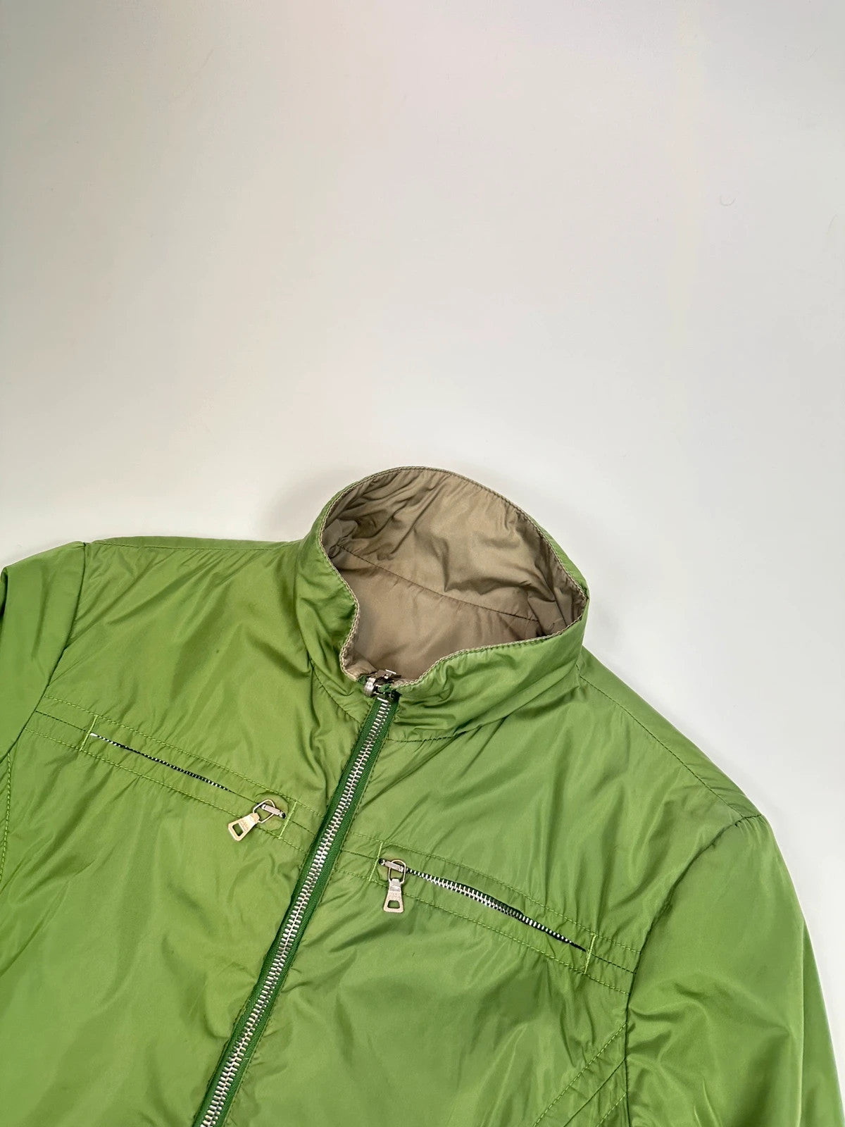 Prada Sport 00s Reversible Green & Beige Brown Nylon Jacket