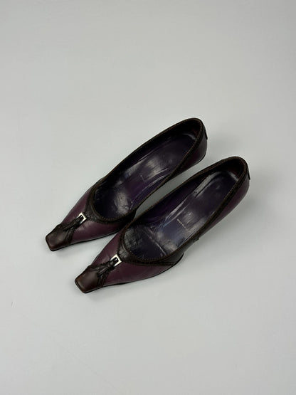 Prada Milano SS2000 Purple Brown Leather Heels Pumps
