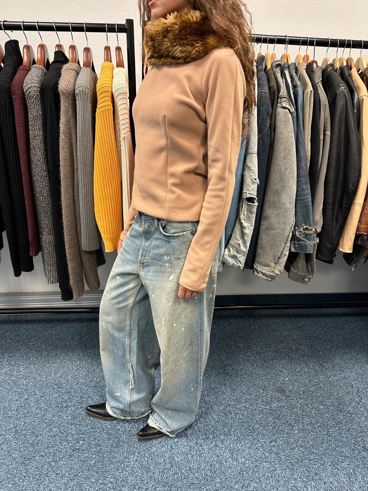 Prada Sport 00’s Beige Fleece & Fur Neck Sweater