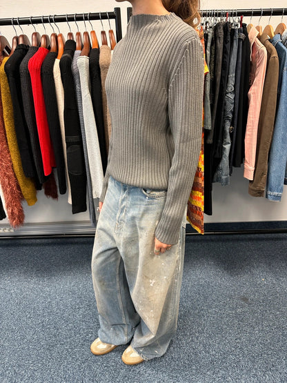 Prada Sport 00’s Khaki Ribbed Wool High Neck Sweater Knit