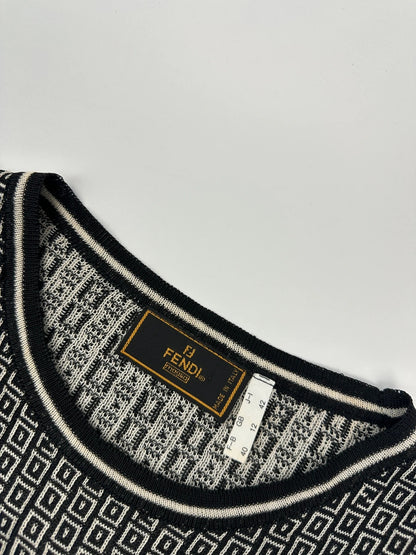 Fendi 90’s FF Monogram Black & White  Knitted Vest Sweater