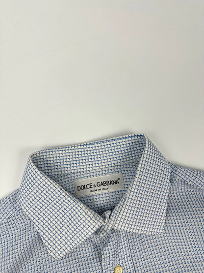 Dolce & Gabbana 00’s Micro Check Pattern White & Blue Dress Pocket Shirt