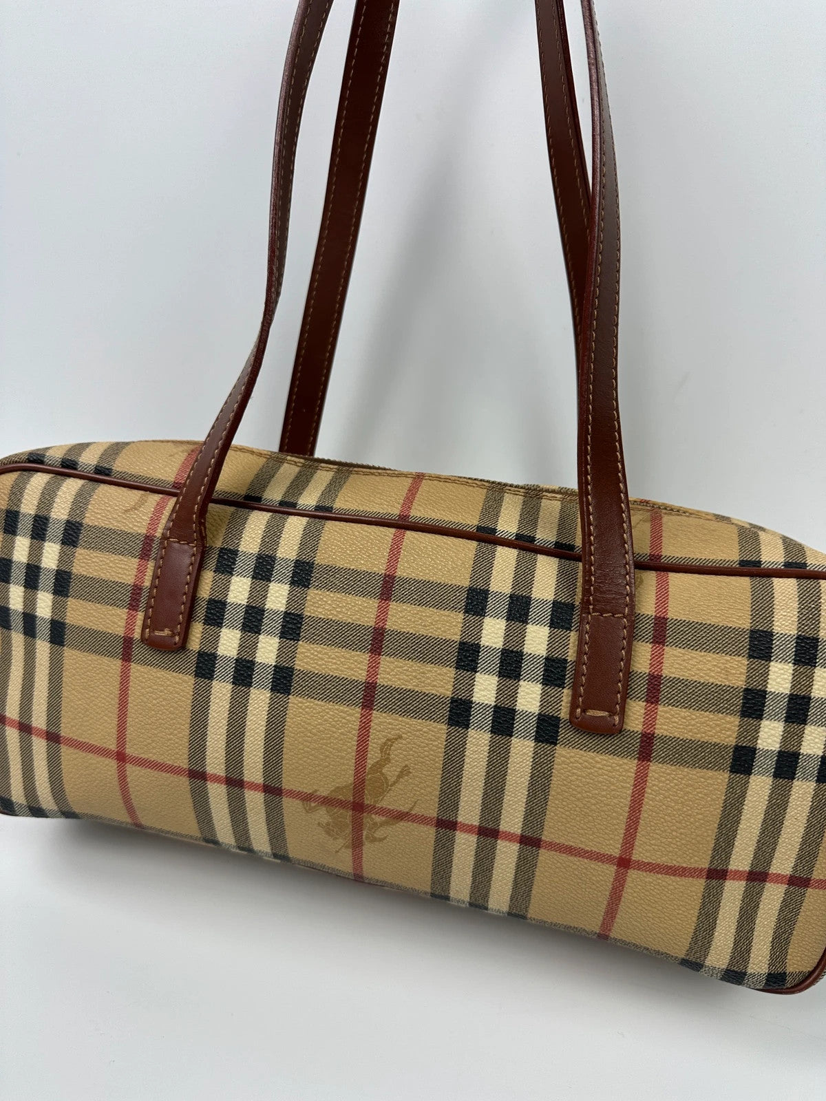 Burberry Beige Tartan Bowling Boston HandBag Shoulder