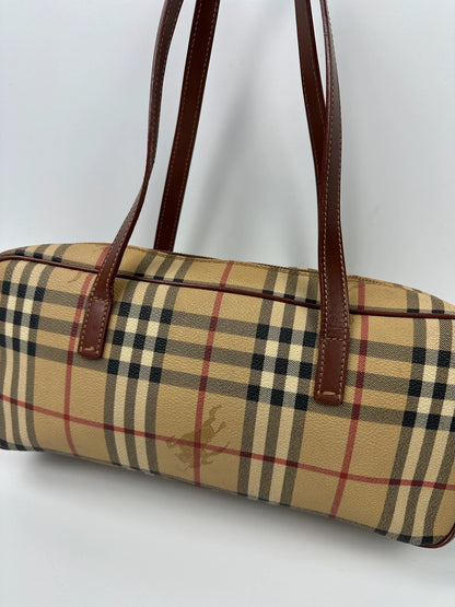 Burberry Beige Tartan Bowling Boston HandBag Shoulder