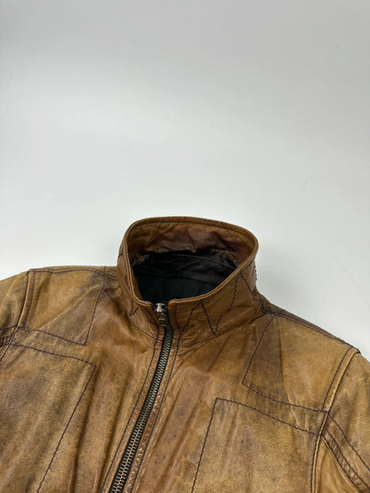 Prada Sport FW2002 Faded Eroded Brown Biker Leather Jacket