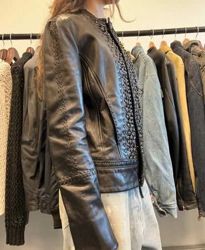 Roberto Cavalli 00’s Black Diamond Studded Leather Jacket