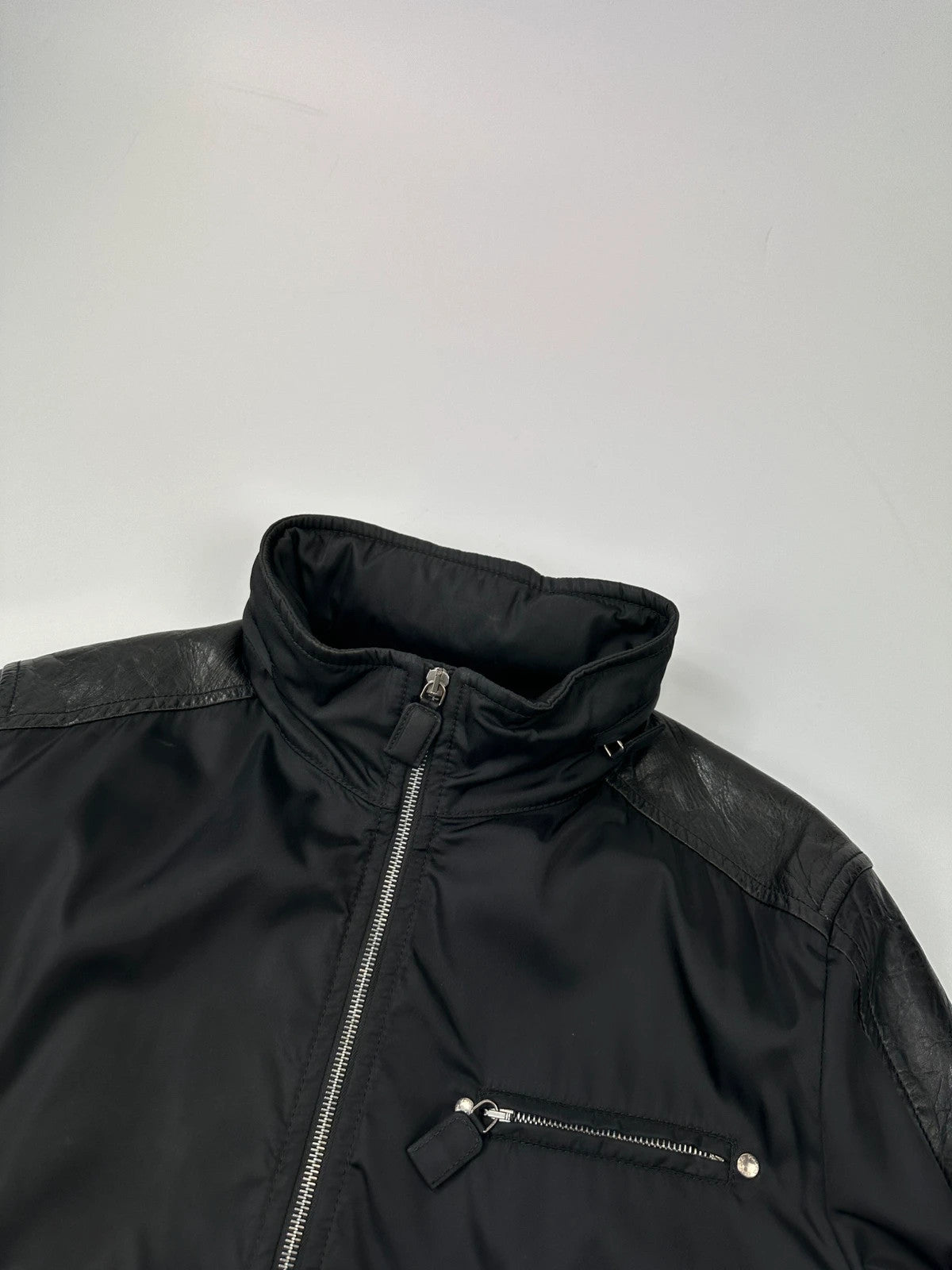 Prada Milano FW2009 Black Leather & Nylon Padded Bomber Jacket