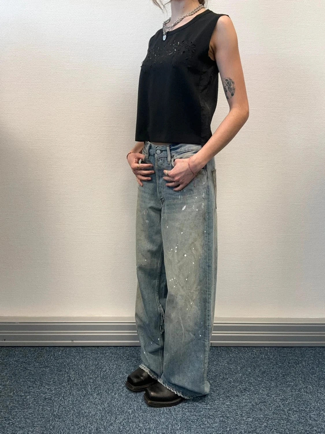 Marithé + Francois Girbaud 90’s Black Flower Laser cut Tank Top