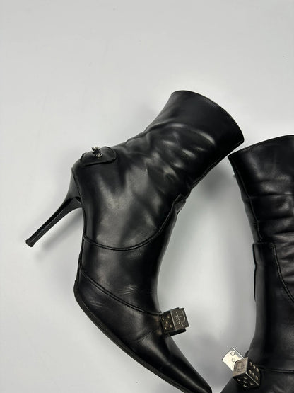 Dior By John Galliano AW04 Dice Black Leather Boots Heels