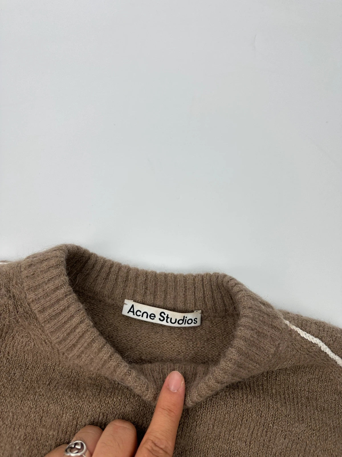 Acne Studio Brown Wool Contrast White Stitches Sweater Knit