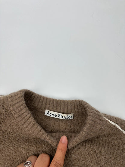 Acne Studio Brown Wool Contrast White Stitches Sweater Knit