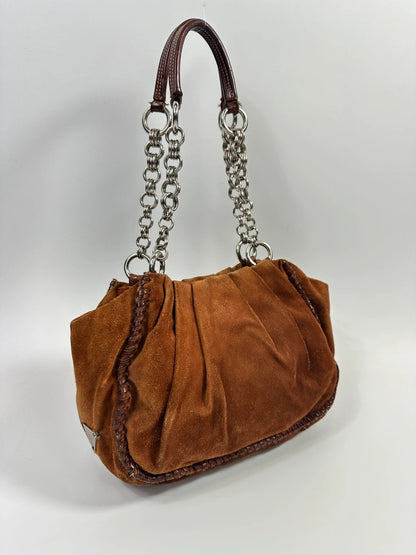 Prada Milano Brown Orange Metal Chains Straps Handbag