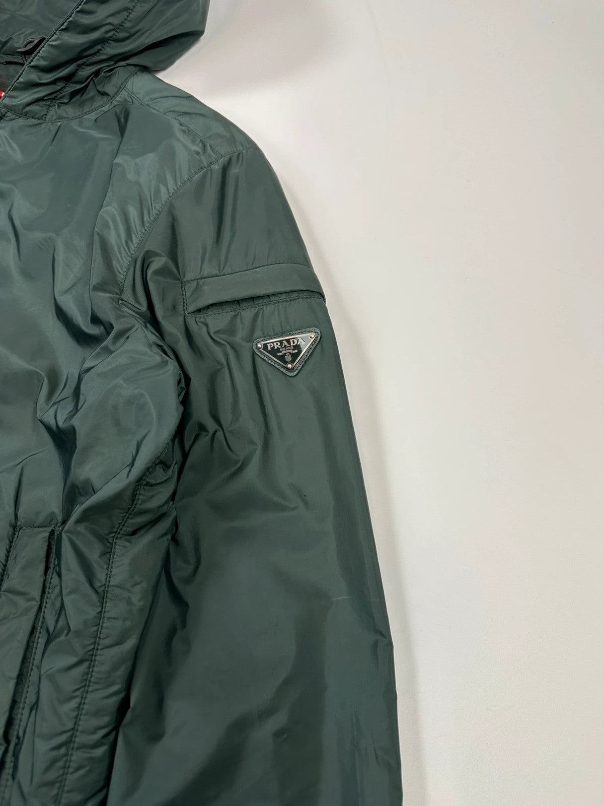 Prada Sport SS2016 Forest Green Triangle Nylon Padded Hooded Windbreaker Jacket