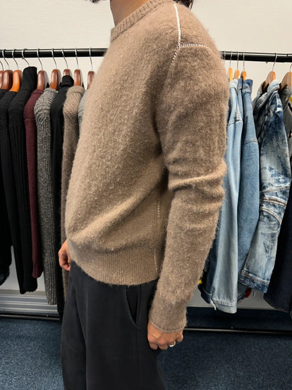 Acne Studio Brown Alpaca Wool White Contrast Stitch Sweater