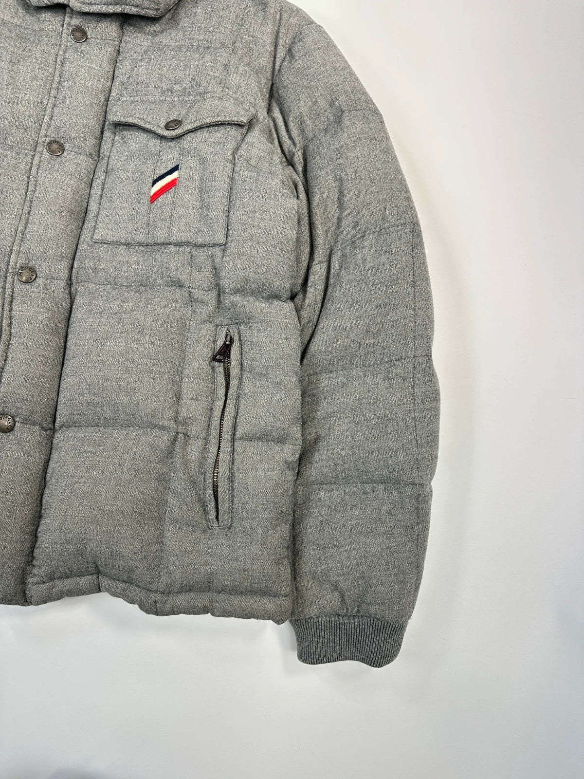 Moncler FW2005 Grey Wool Maya Hooded Down Puffer Jacket