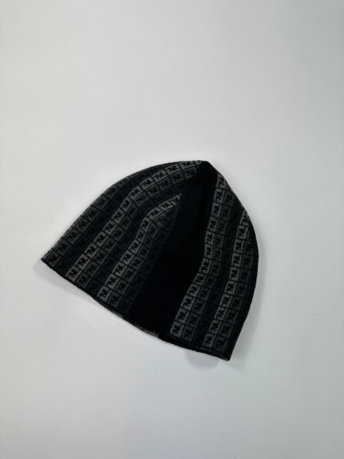 Fendi Black & Grey Wool Multi Monogram FF Logo Beanie