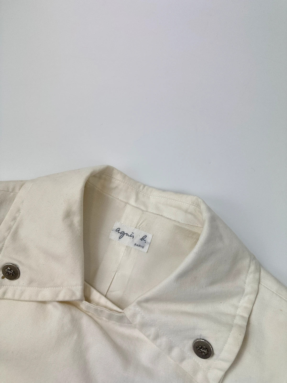 Agnès B 80’s White Cotton Double Breast Crop Officer Jacket