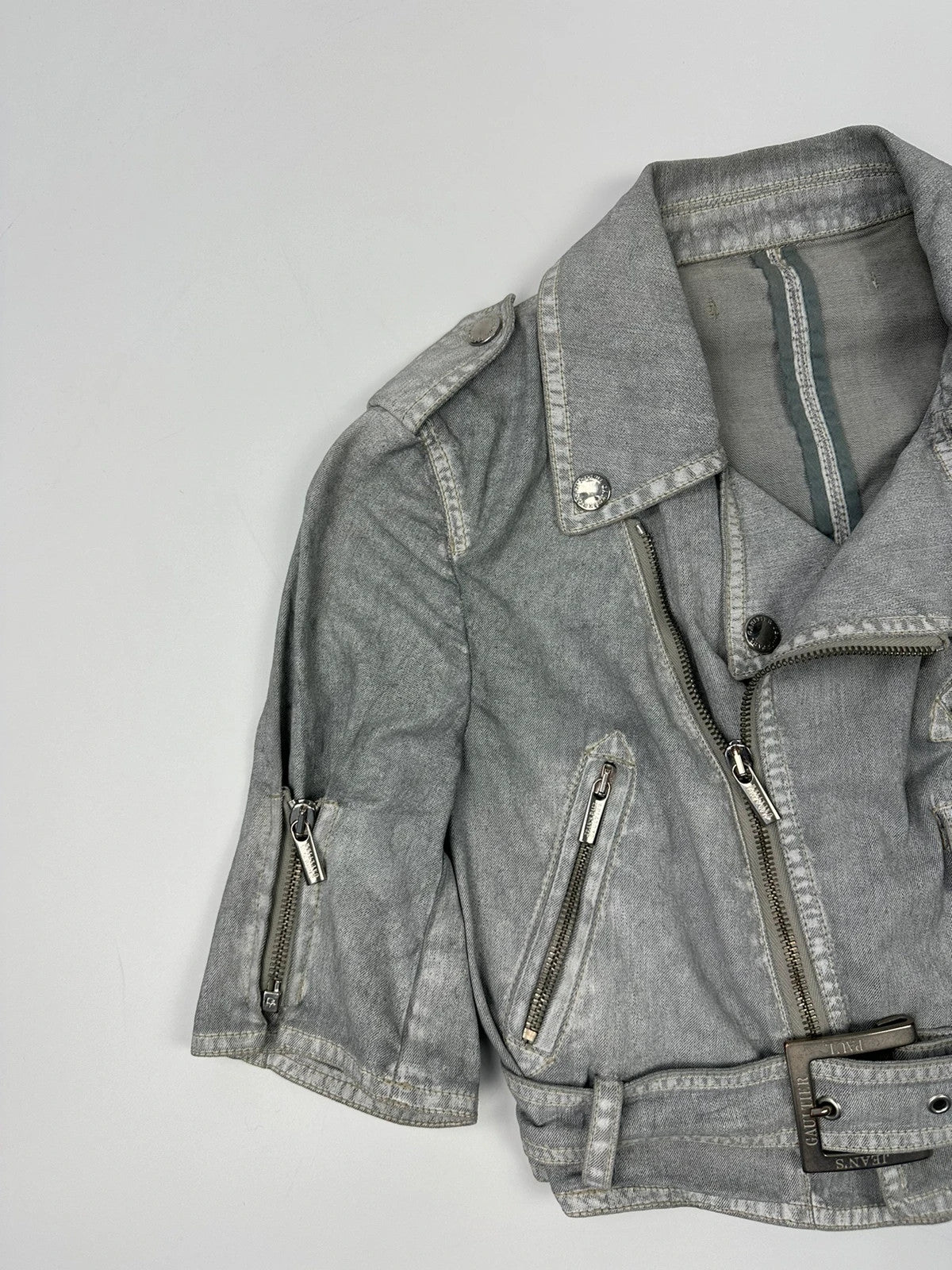 Jean Paul Gautier 00’s Sliver Grey Short Crop Trench Coat Top Jacket