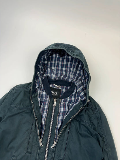Dolce & Gabbana 00’s Multi Zip Tartan Layer Navy Blue Cotton Hood Jacket
