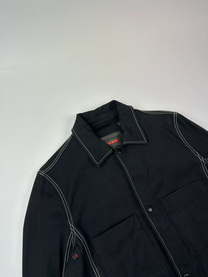 Prada Sport SS2004 Black Contrast White Stitches Work Harrington Jacket
