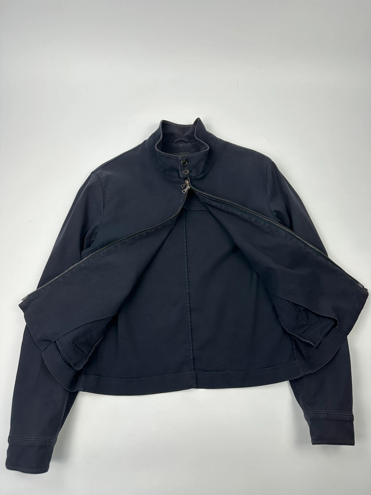 Prada Milano FW2004 Navy Blue Leather Elbow Pad Cotton Jacket