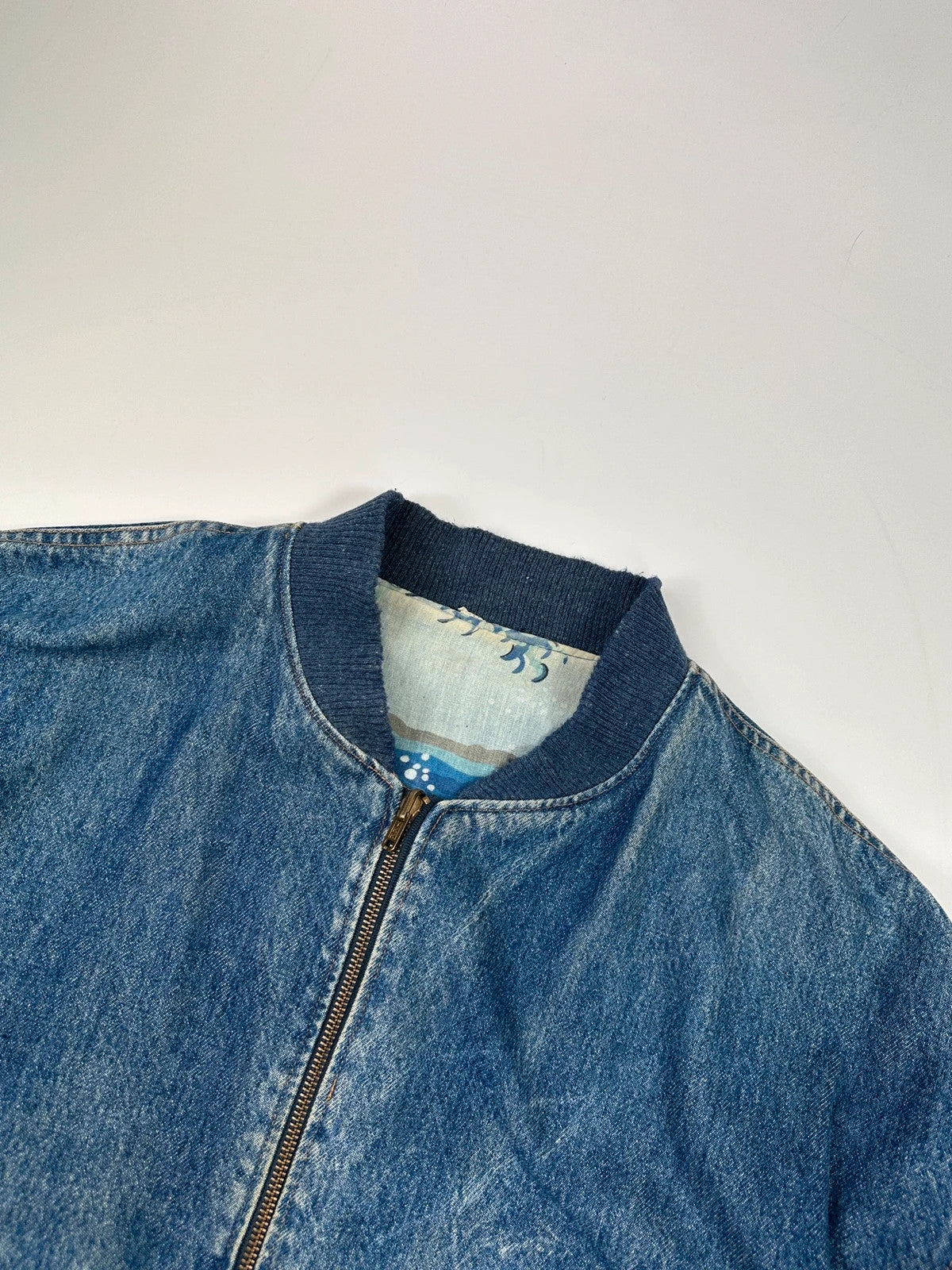Kenzo Jeans Early 90’s Reversible Denim & Waves Pattern Bomber Jacket