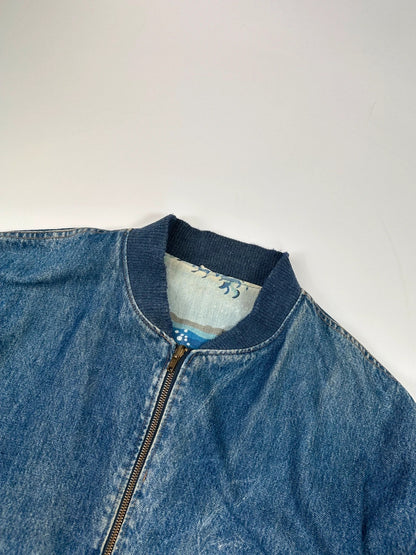 Kenzo Jeans Early 90’s Reversible Denim & Waves Pattern Bomber Jacket