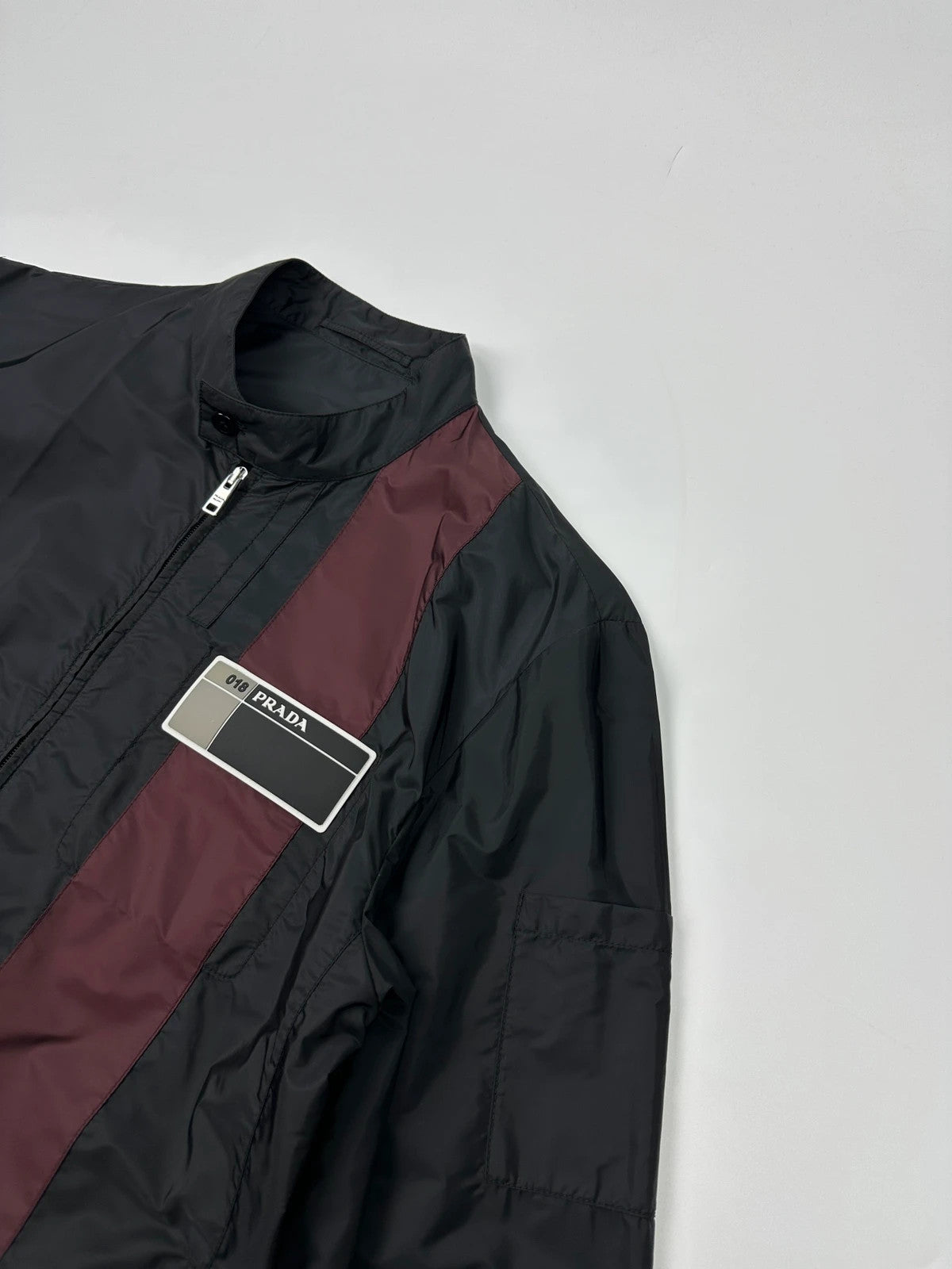 Prada Milano SS2018 Black Light Nylon Burgundy Strip
