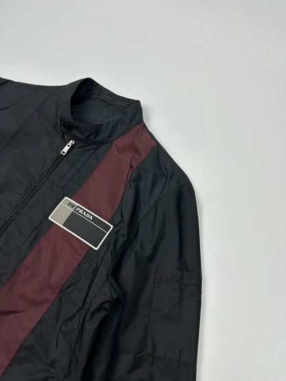 Prada Milano SS2018 Black Light Nylon Burgundy Strip