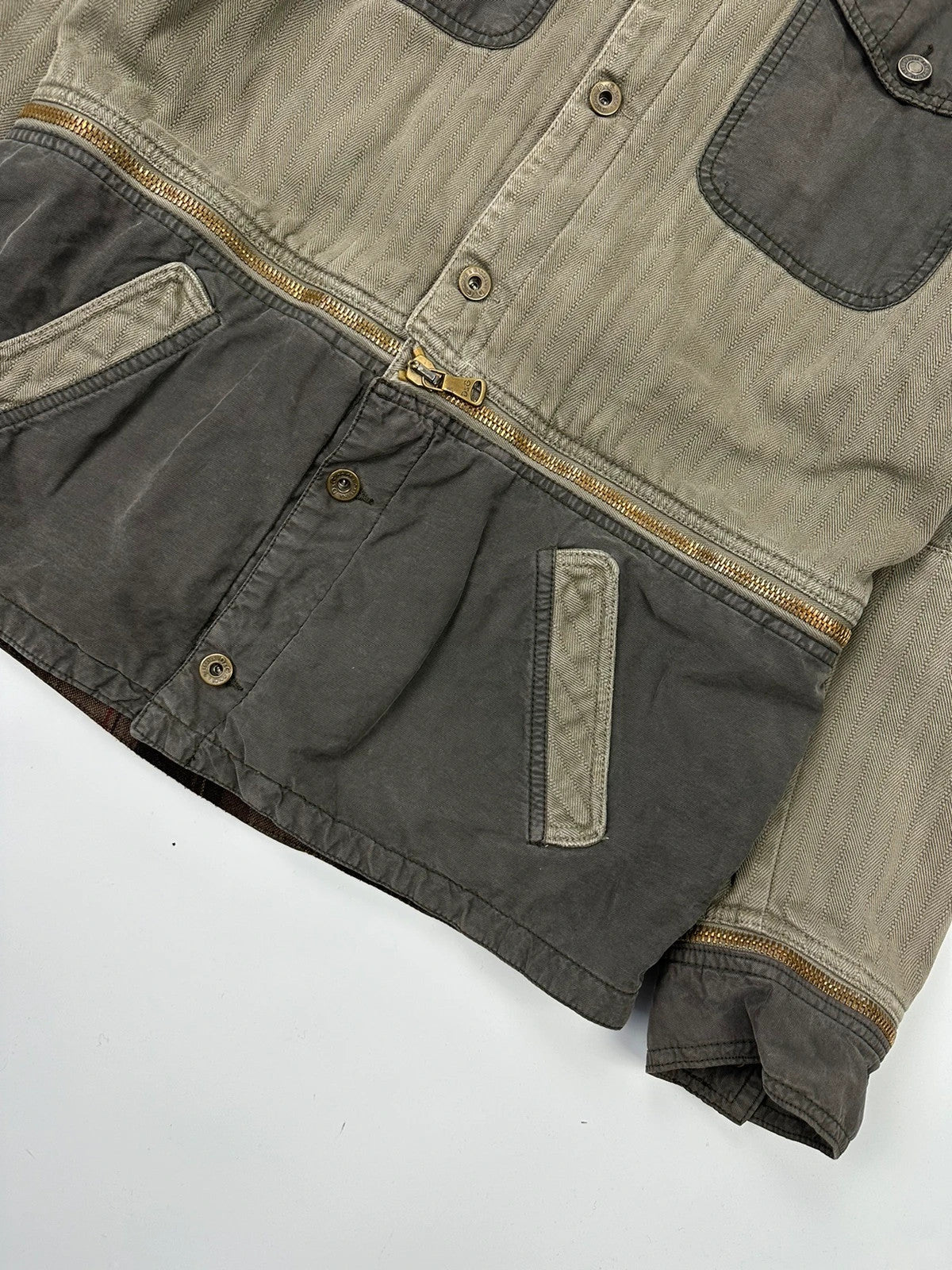 Dolce Gabbana SS2003 Olive Green Khaki Detachable Cargo Denim Jacket Coat