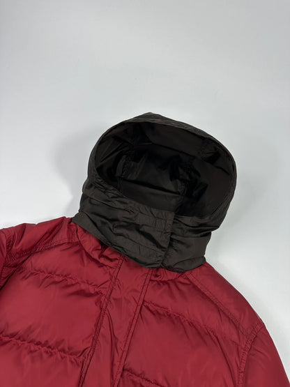 Prada Sport FW2000 Burgundy Red & Brown Hooded Puffer Down Jacket