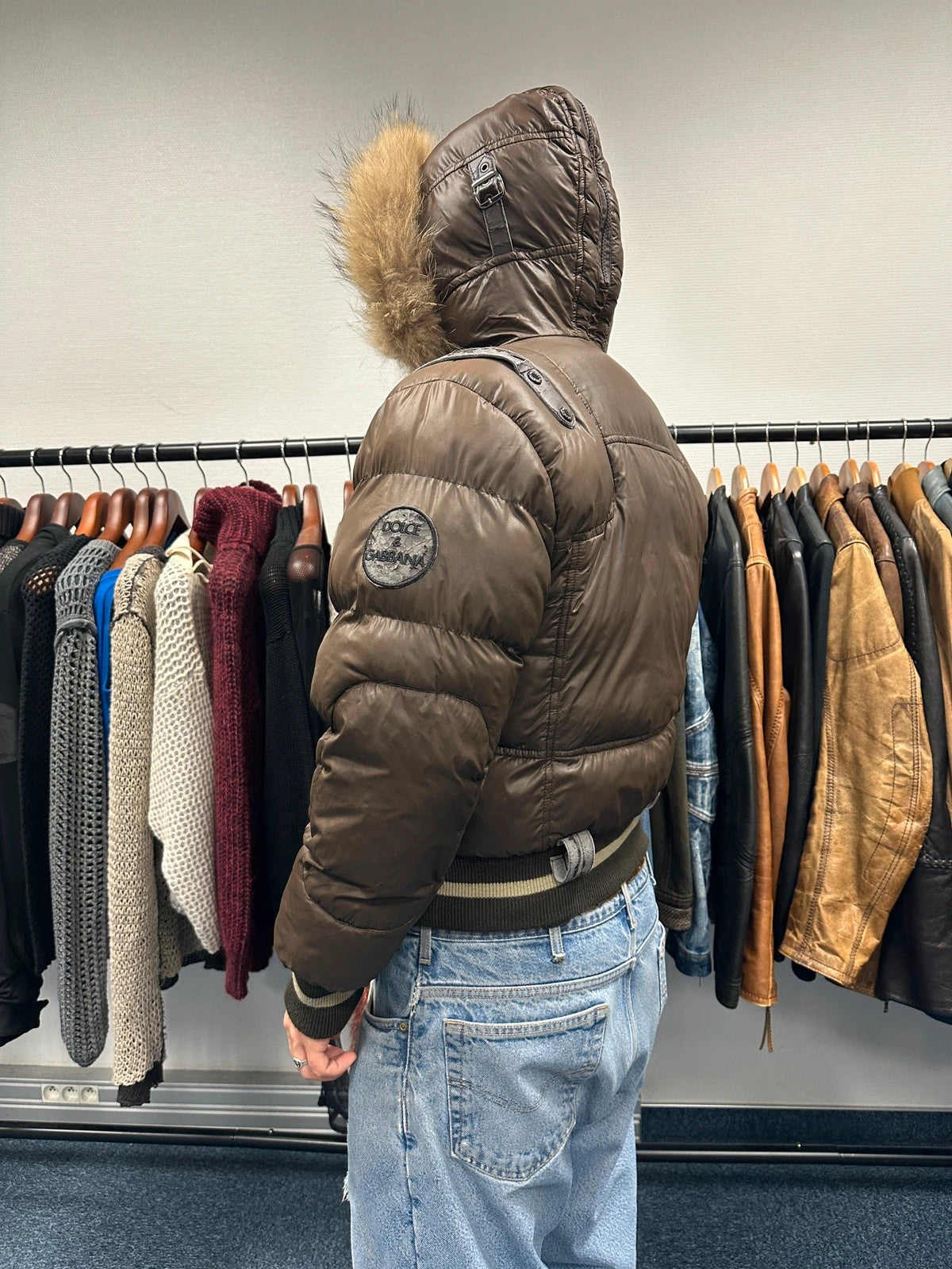 Dolce & Gabbana 00’s Brown Nylon Faux Fur Straps Bomber Hooded Puffer Jacket