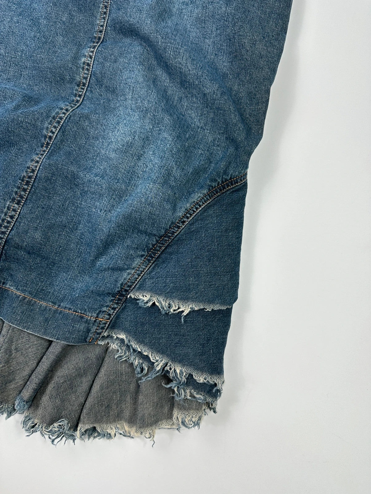 Pleins Sud 90’s Asymetrical Mid Length Fluffy Light Denim Skirt