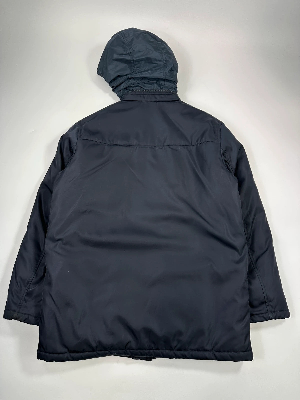 Prada Milano FW2019 Navy Blue Nylon Padded Hooded Jacket