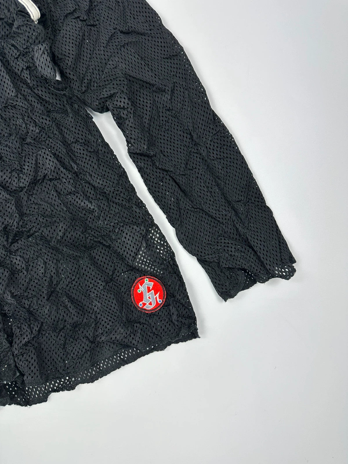 Marithé + Francois Girbaud 00’s Black Crinkle Mesh Top Longsleeves