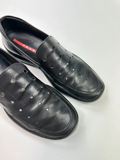 Prada Sport SS1999 Perforated Leather Mules Black Loafer Shoes