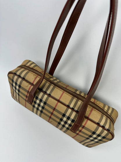 Burberry Beige Tartan Bowling Boston HandBag Shoulder