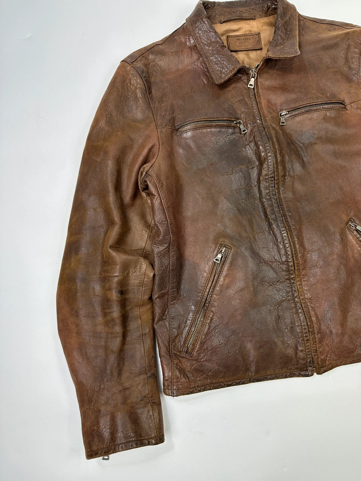 Prada Milano FW07 Brown Eroded Leather Jacket