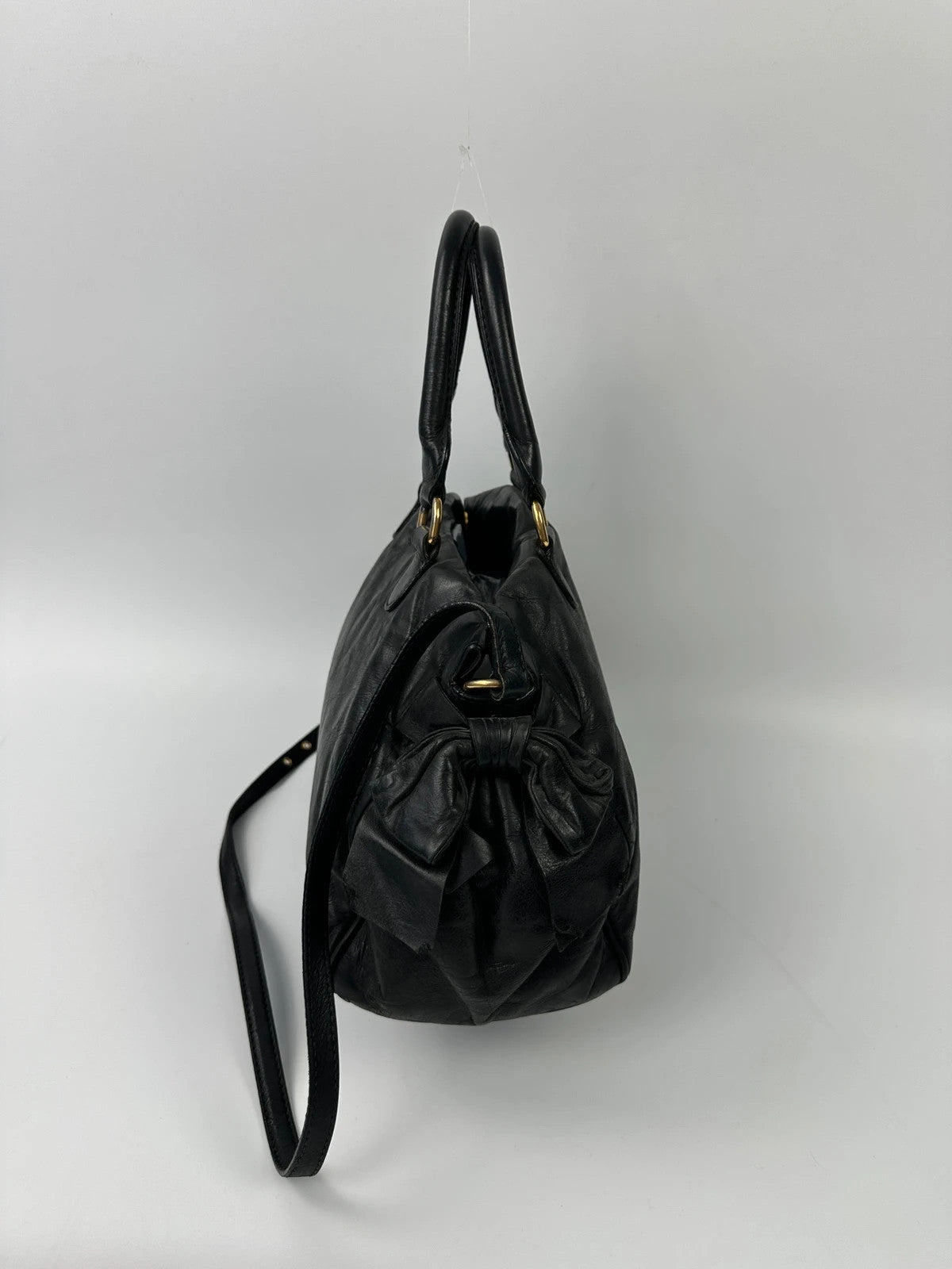 Miu Miu Black Leather Bow Bag HandBag Shoulder Bag Straps