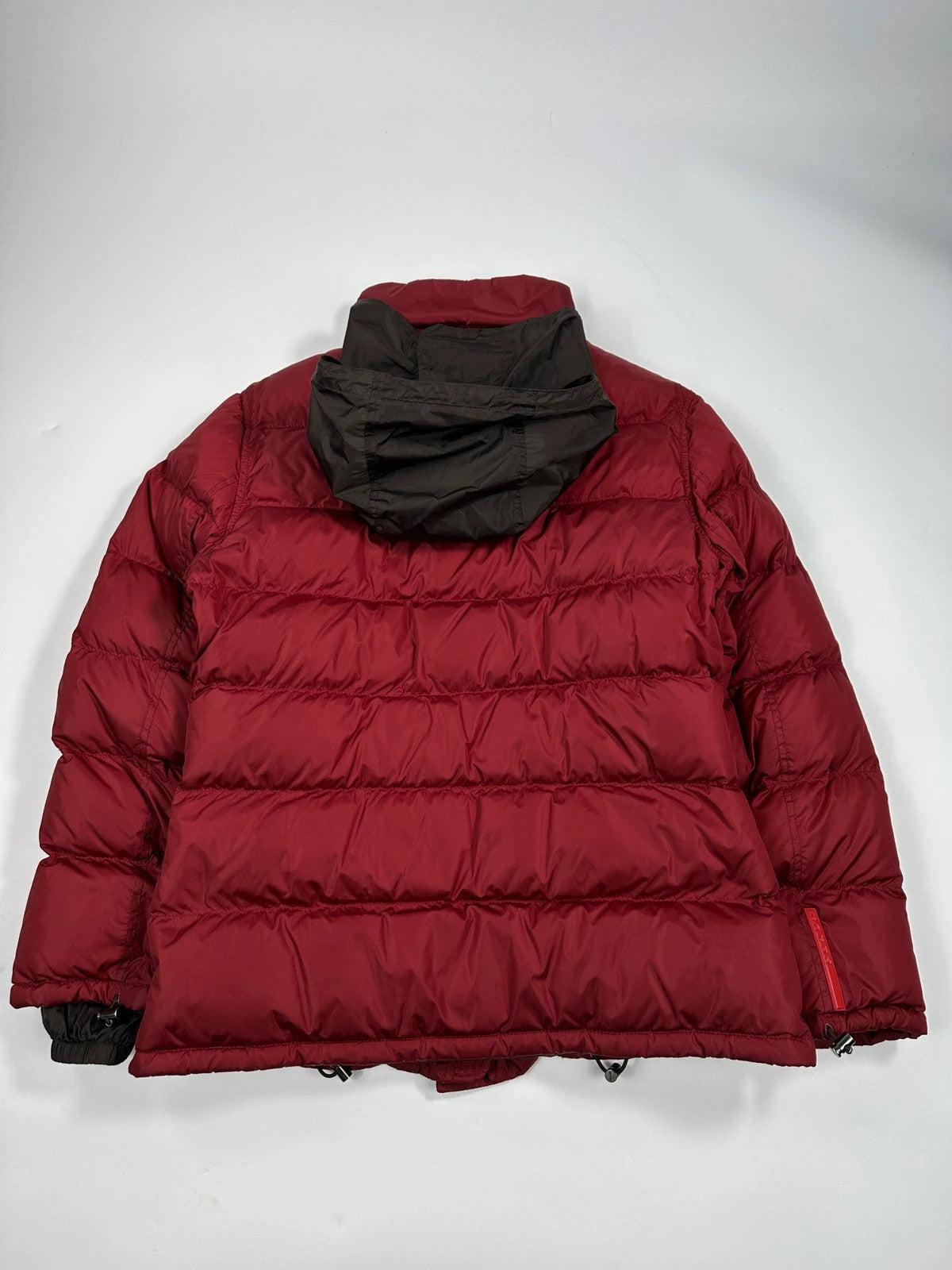 Prada Sport FW2000 Burgundy Red & Brown Hooded Puffer Down Jacket