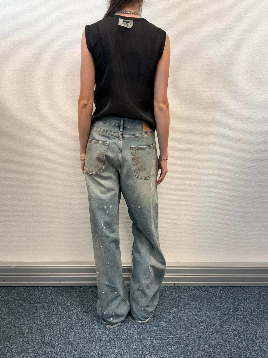 Marithé + Francois Girbaud 90’s Black Flower Laser cut Tank Top