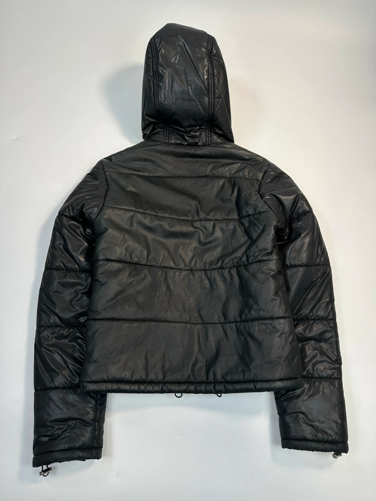Dolce & Gabbana Black Hybrid Leather & Nylon Hooded Puffer Jacket