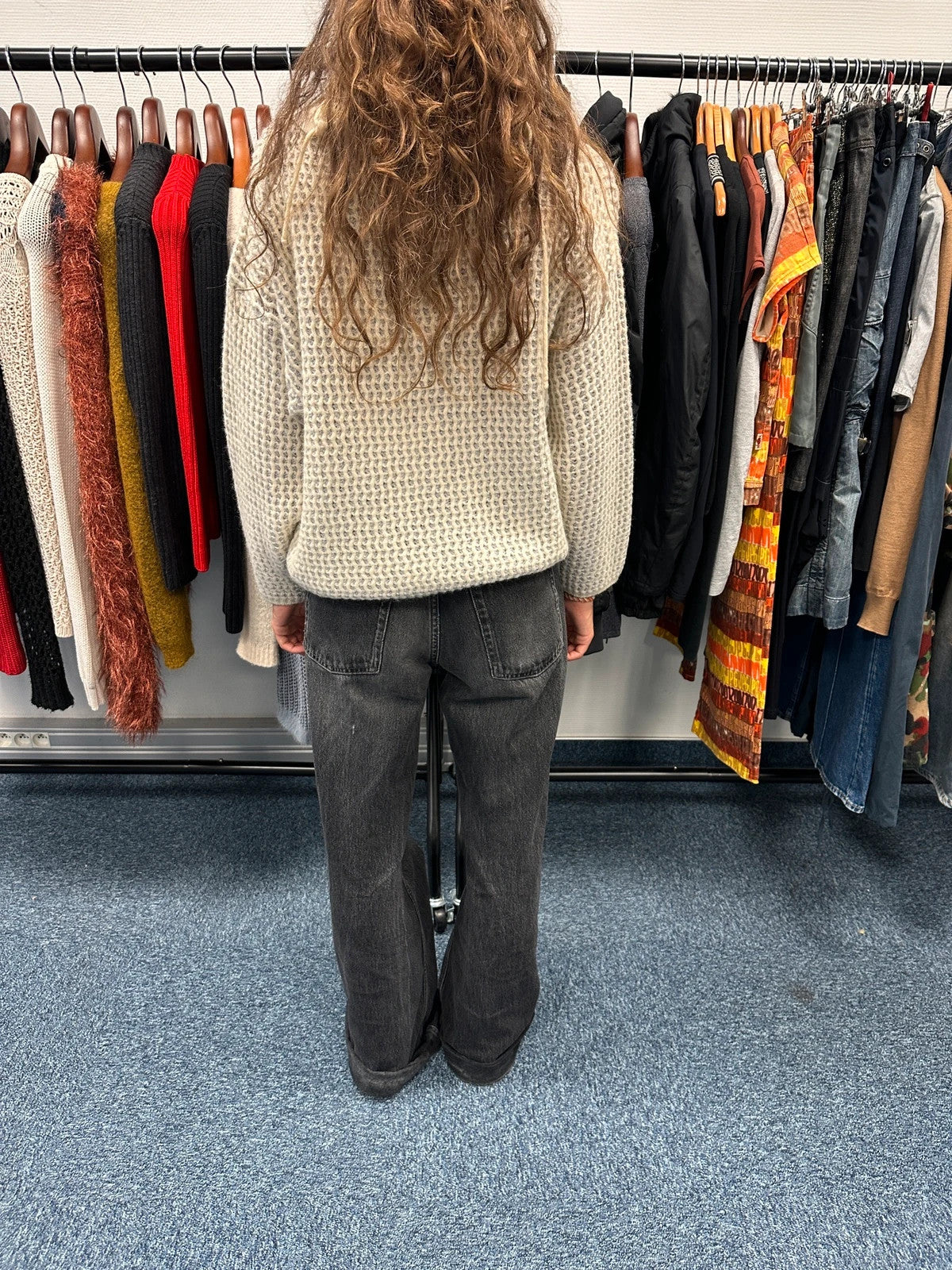 Marithé + François Girbaud 1980 MaillaParty Mesh Layer Wool Knit Sweater Grey Cream