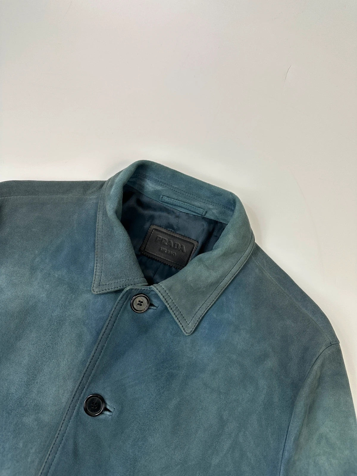 Prada Milano FW2017 Faded Green & Blue Goat Suede Buttons Up Bomber Jacket