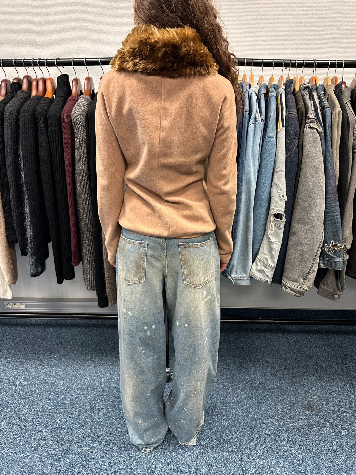 Prada Sport 00’s Beige Fleece & Fur Neck Sweater