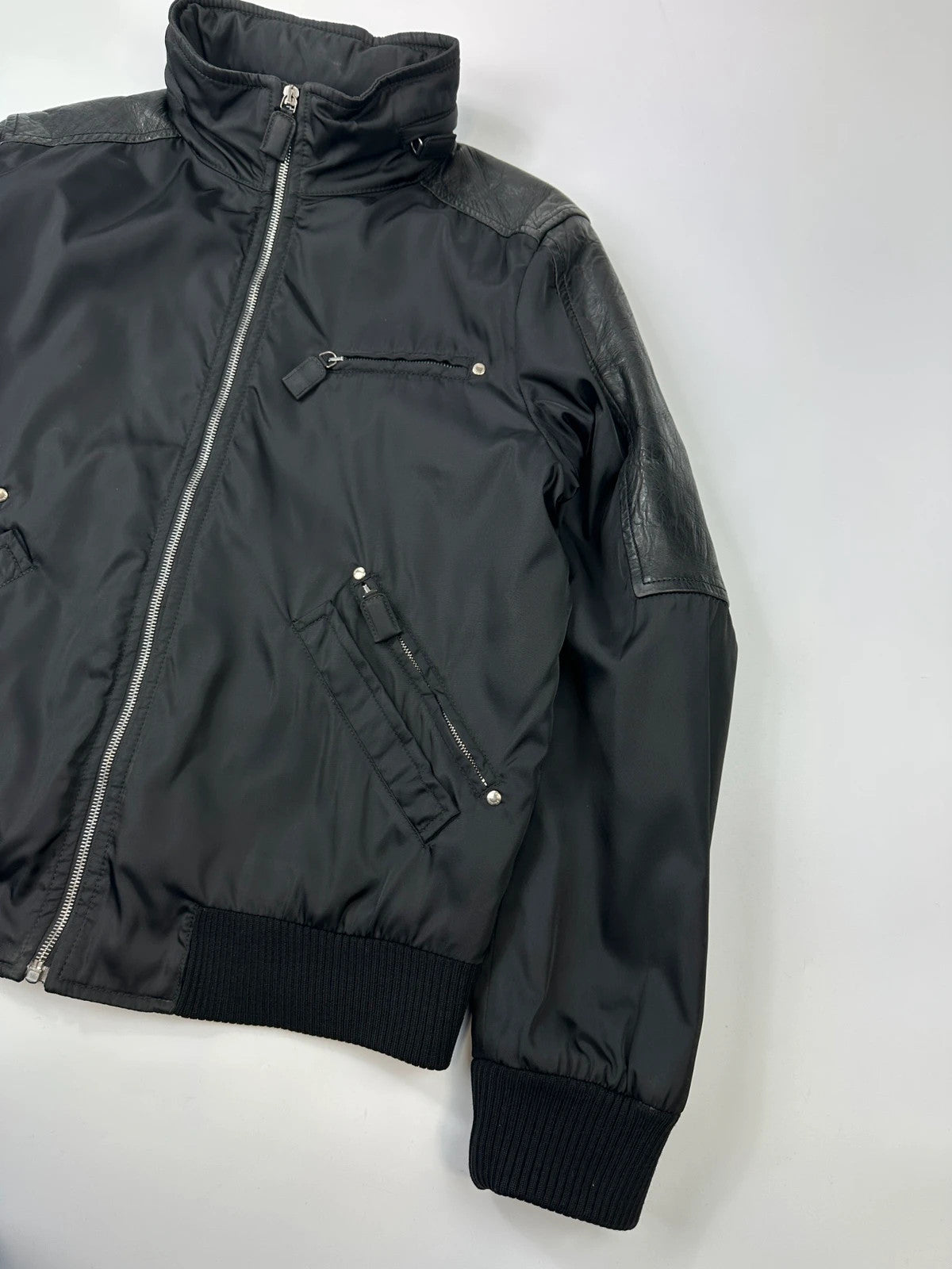 Prada Milano FW2009 Black Leather & Nylon Padded Bomber Jacket